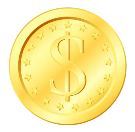Golden Metallic Dollar Sign Coin Clipart with Radiant Star Border Design