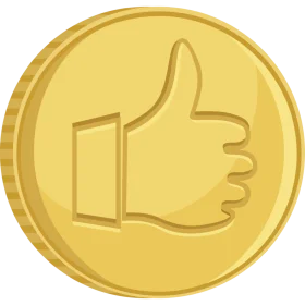 Golden Thumbs Up Coin Clipart: Positive Feedback Emblem in Metallic Finish