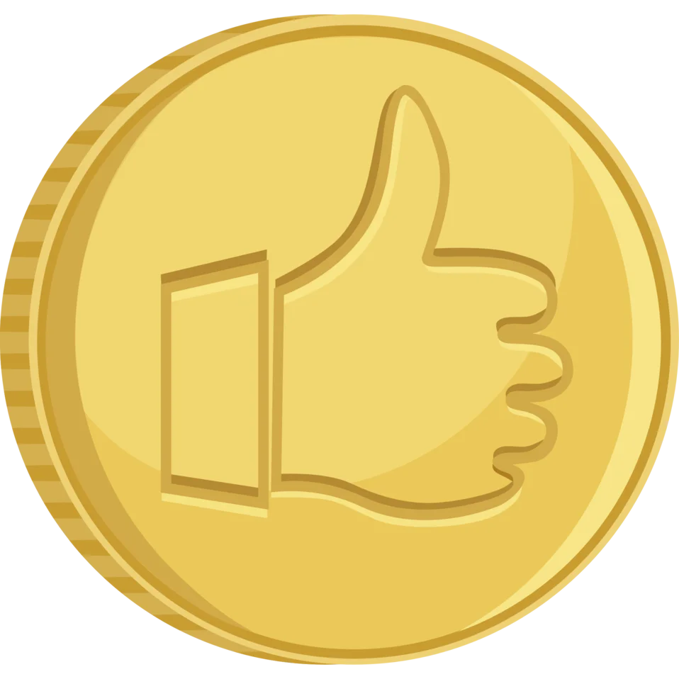 Golden Thumbs Up Coin Clipart: Positive Feedback Emblem in Metallic Finish