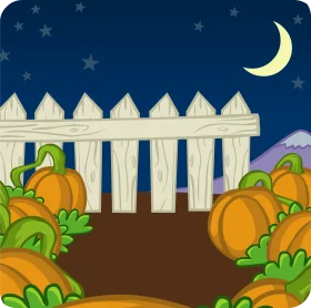 Moonlit Pumpkin Patch Clipart: Cozy Autumn Scene with White Picket Fence