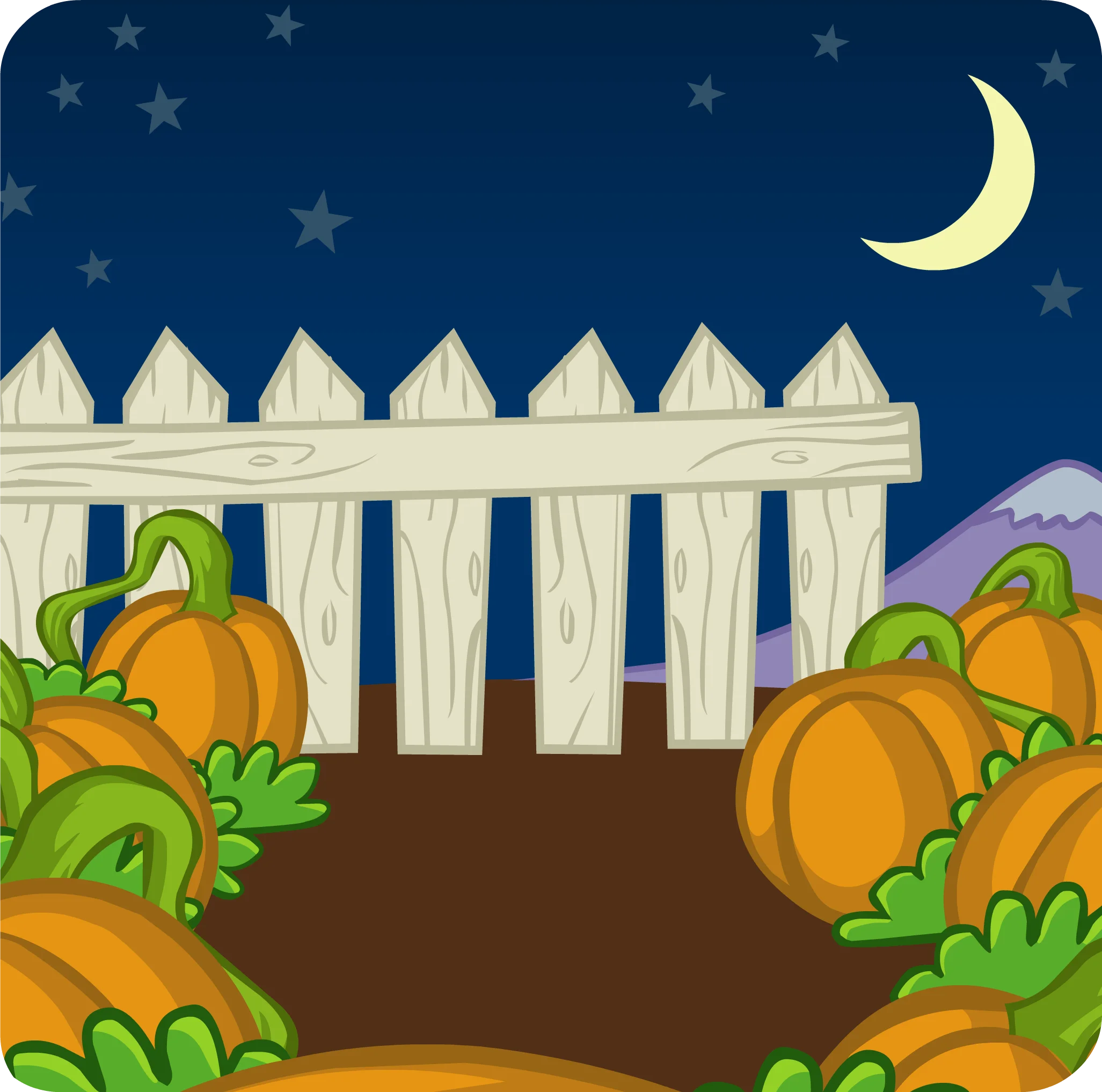 Moonlit Pumpkin Patch Clipart: Cozy Autumn Scene with White Picket Fence
