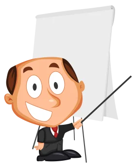 Professional Business Presenter Cartoon Clipart with Whiteboard Presentation