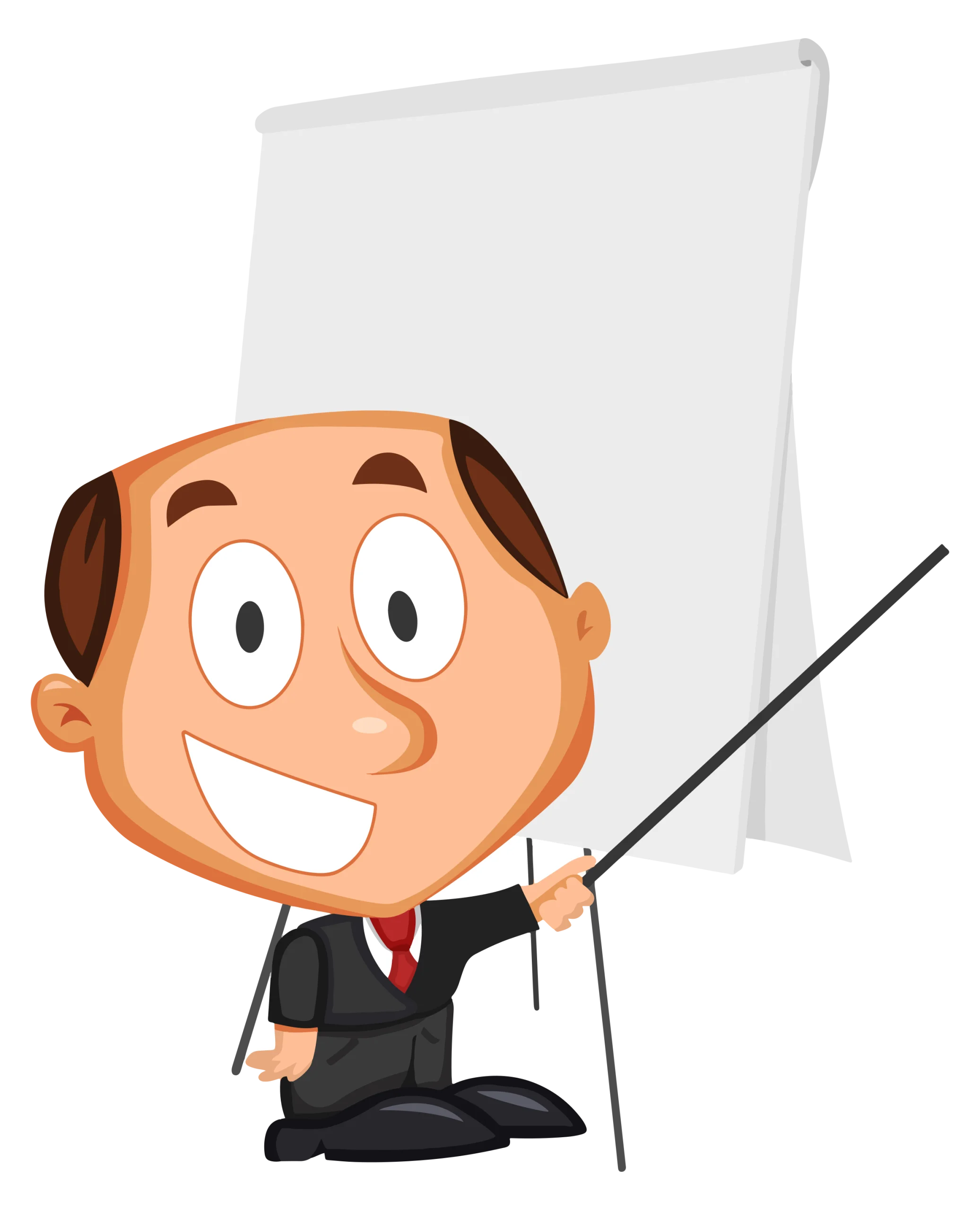 Professional Business Presenter Cartoon Clipart with Whiteboard Presentation