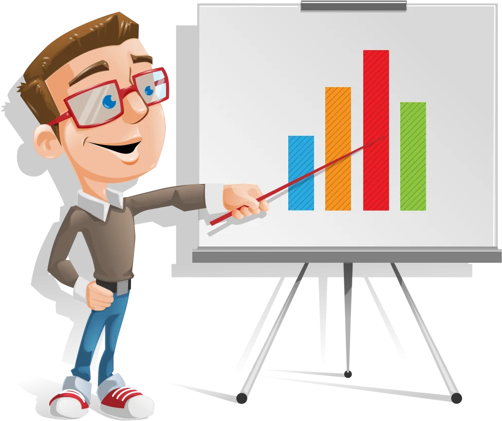 Professional Cartoon Business Character Presenting Data Analytics Clipart