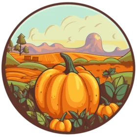 Rustic Autumn Landscape with Plump Golden Pumpkins Harvest Clipart Scene