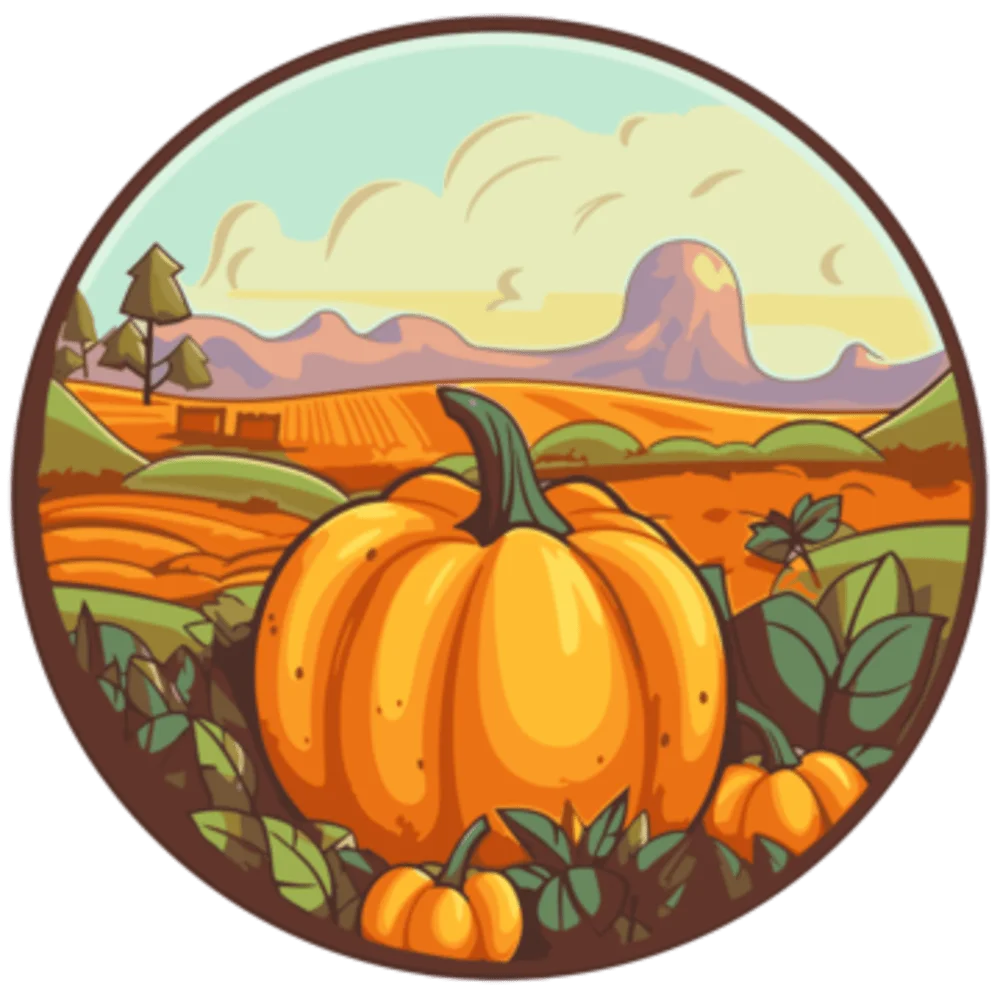 Rustic Autumn Landscape with Plump Golden Pumpkins Harvest Clipart Scene