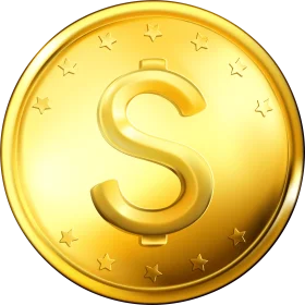 Shiny Golden Dollar Sign Coin Clipart with Starry Circular Border Design
