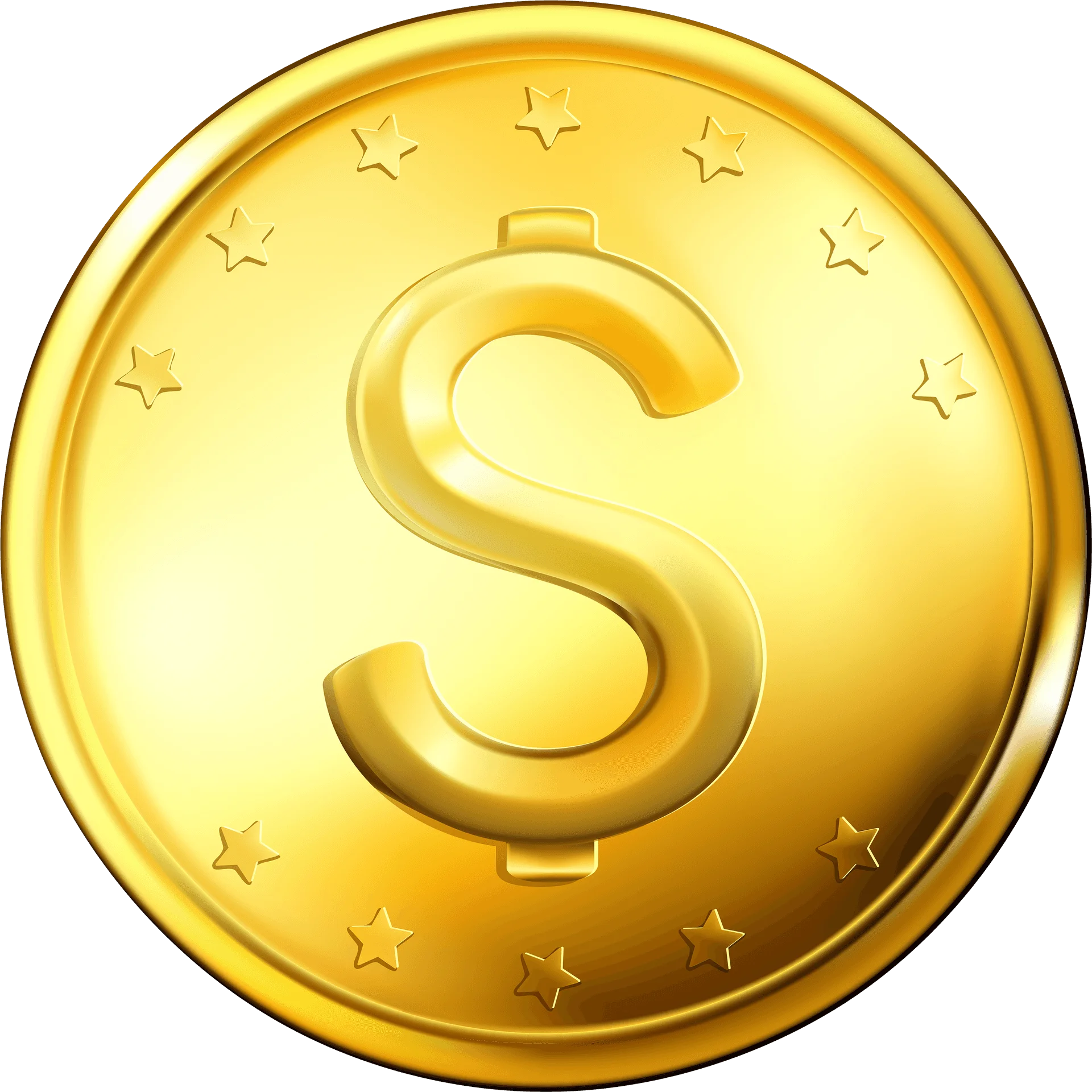 Shiny Golden Dollar Sign Coin Clipart with Starry Circular Border Design