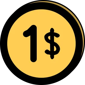 Simple One Dollar Coin Clipart Icon with Bold Black Outline Design