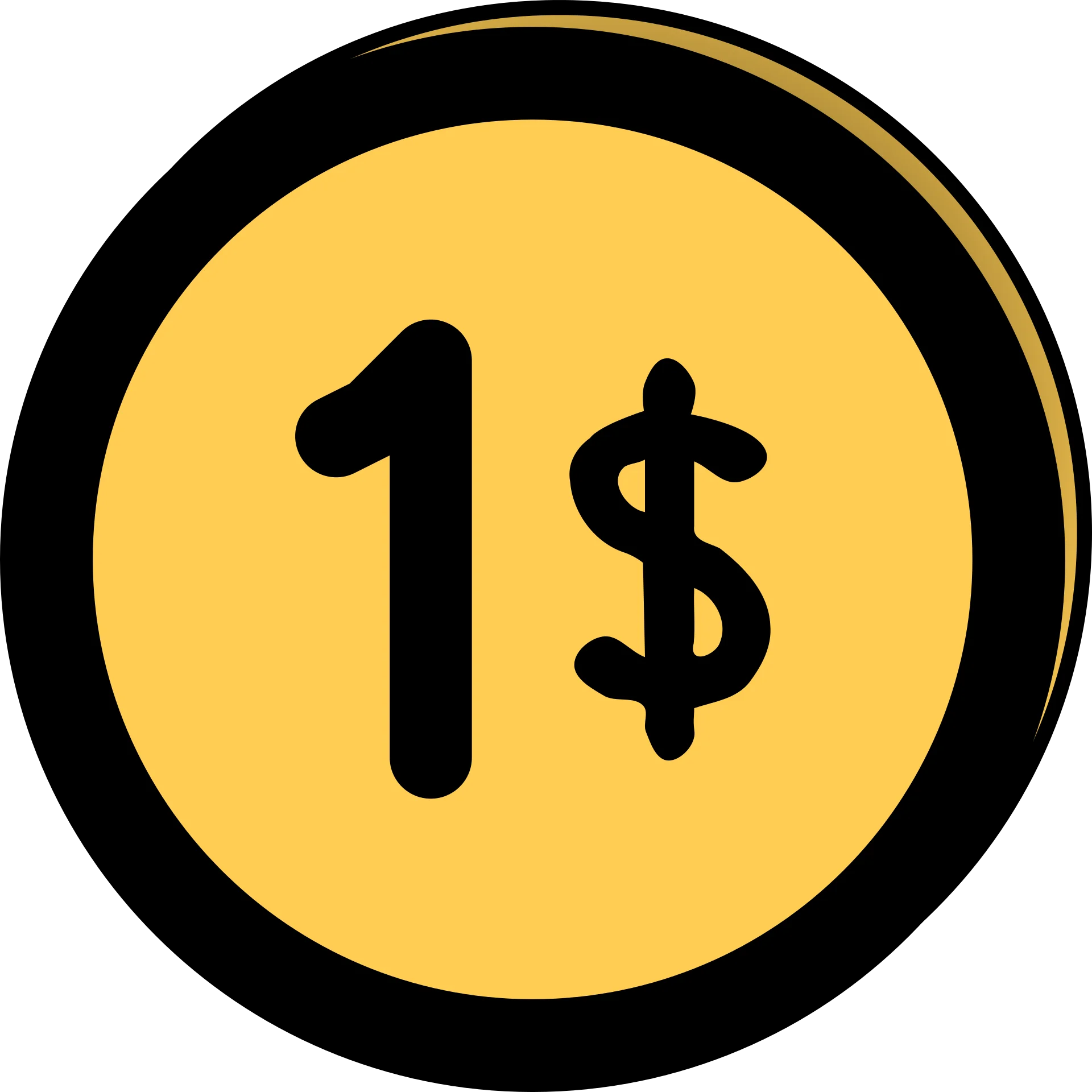 Simple One Dollar Coin Clipart Icon with Bold Black Outline Design