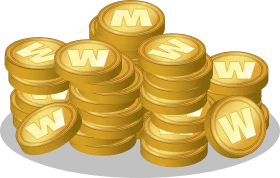 Stacked Golden Game Coins with 'W' Letter Clipart - Treasure Pile Illustration