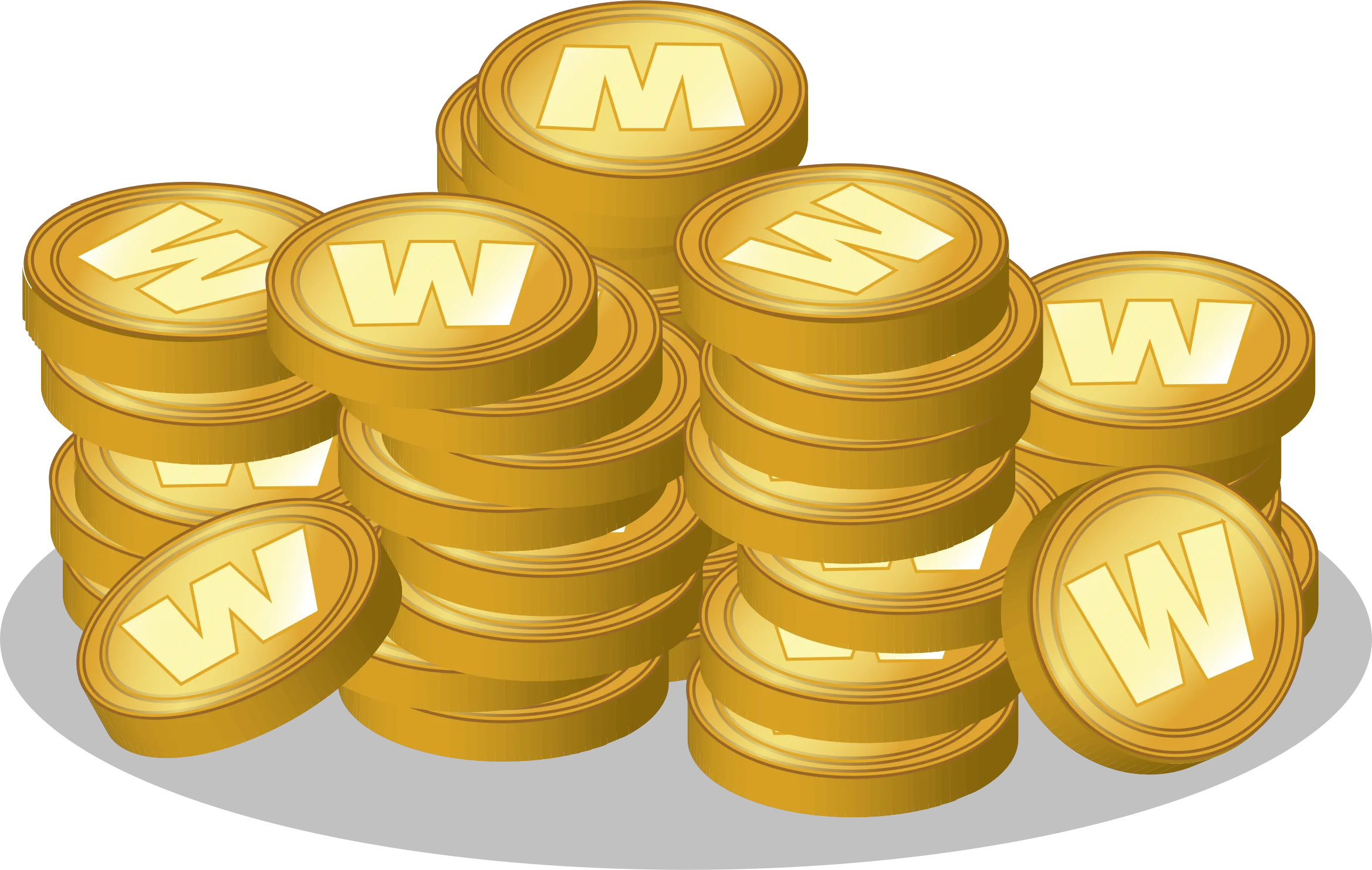Stacked Golden Game Coins with 'W' Letter Clipart - Treasure Pile Illustration