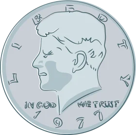 Vintage Kennedy Half Dollar Coin Clipart Illustration with Metallic Finish