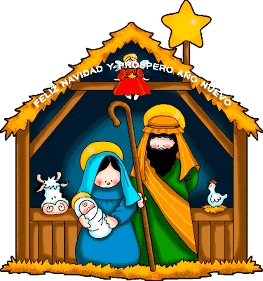 Adorable Cartoon Christmas Nativity Scene Clipart with Peaceful Stable Characters