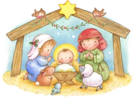 Adorable Christmas Nativity Scene Clipart with Cute Cartoon Characters