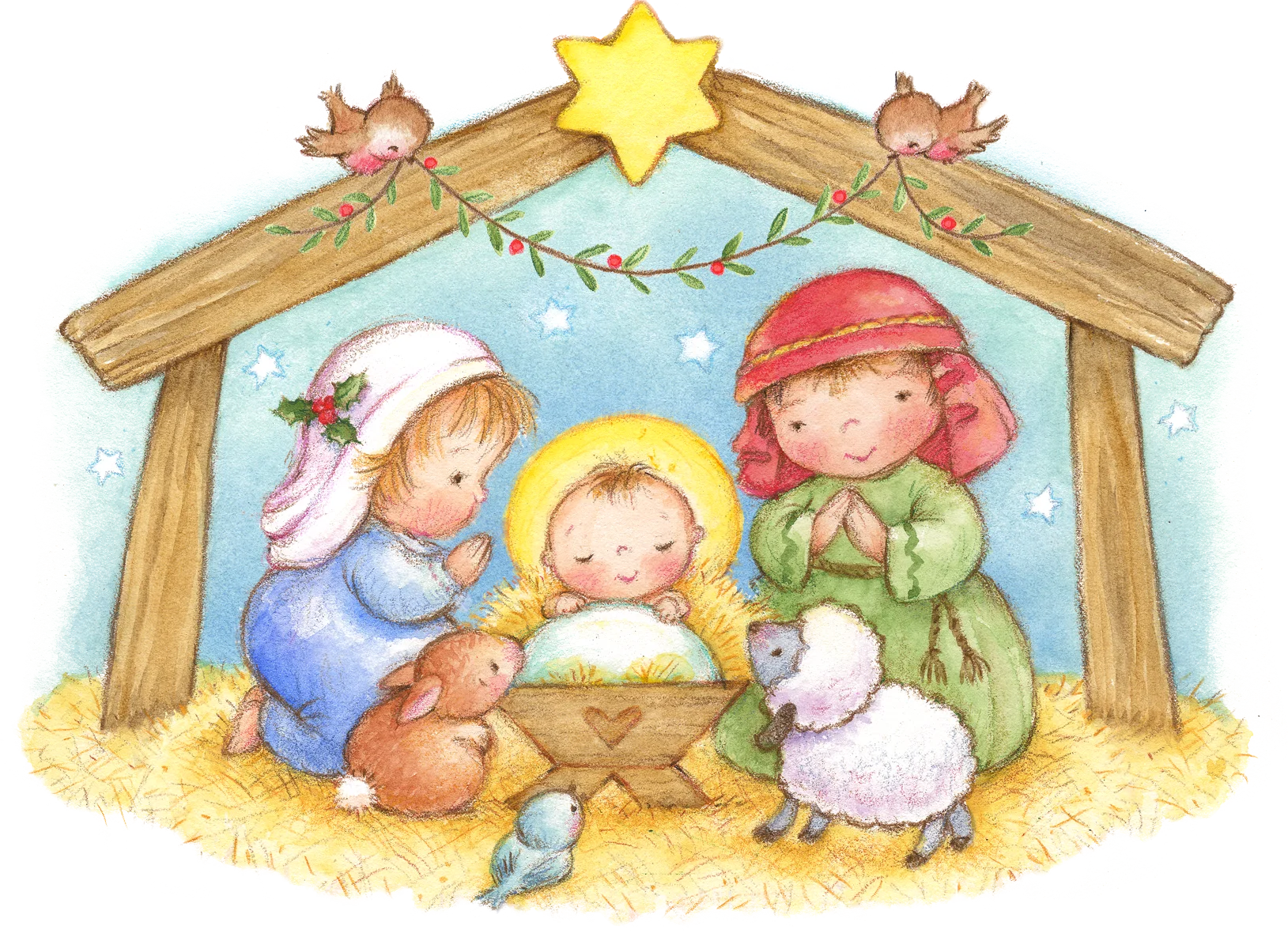 Adorable Christmas Nativity Scene Clipart with Cute Cartoon Characters