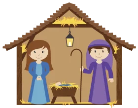 Adorable Simplified Nativity Scene Clipart Illustration of Holy Night