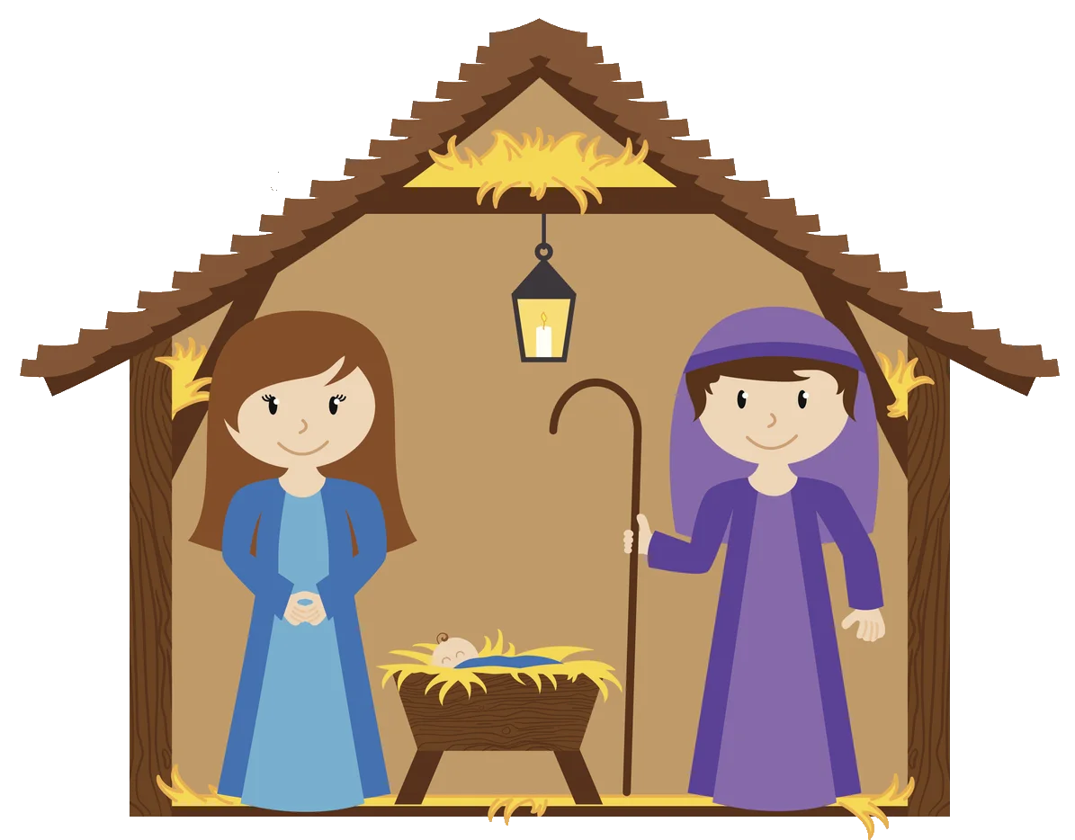 Adorable Simplified Nativity Scene Clipart Illustration of Holy Night