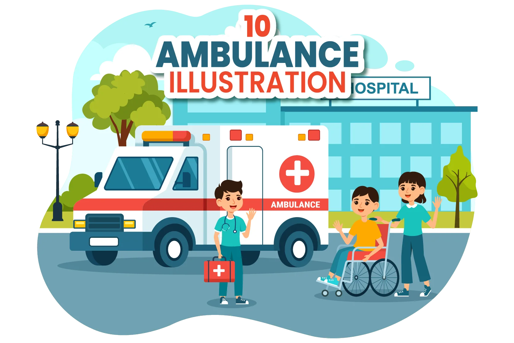 Ambulance Illustration Clipart: Healthcare Heroes and Medical Emergency Scene