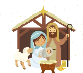 Charming Christmas Nativity Scene Clipart with Soft Pastel Cartoon Style
