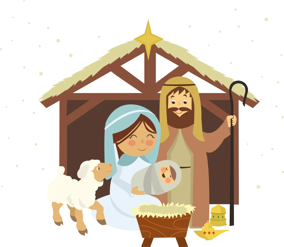Charming Christmas Nativity Scene Clipart with Soft Pastel Cartoon Style