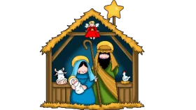 Charming Nativity Scene Clipart Depicting Holy Family in Rustic Stable
