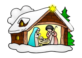 Charming Winter Nativity Scene Clipart with Soft Colorful Illustration