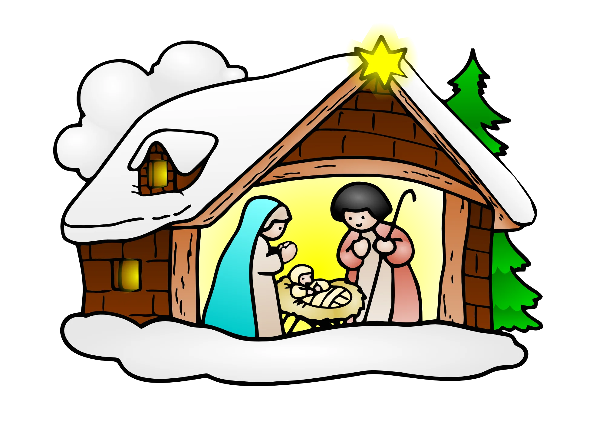 Charming Winter Nativity Scene Clipart with Soft Colorful Illustration