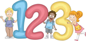 Cheerful Kids Learning Numbers Clipart: Playful Educational Illustration for Children