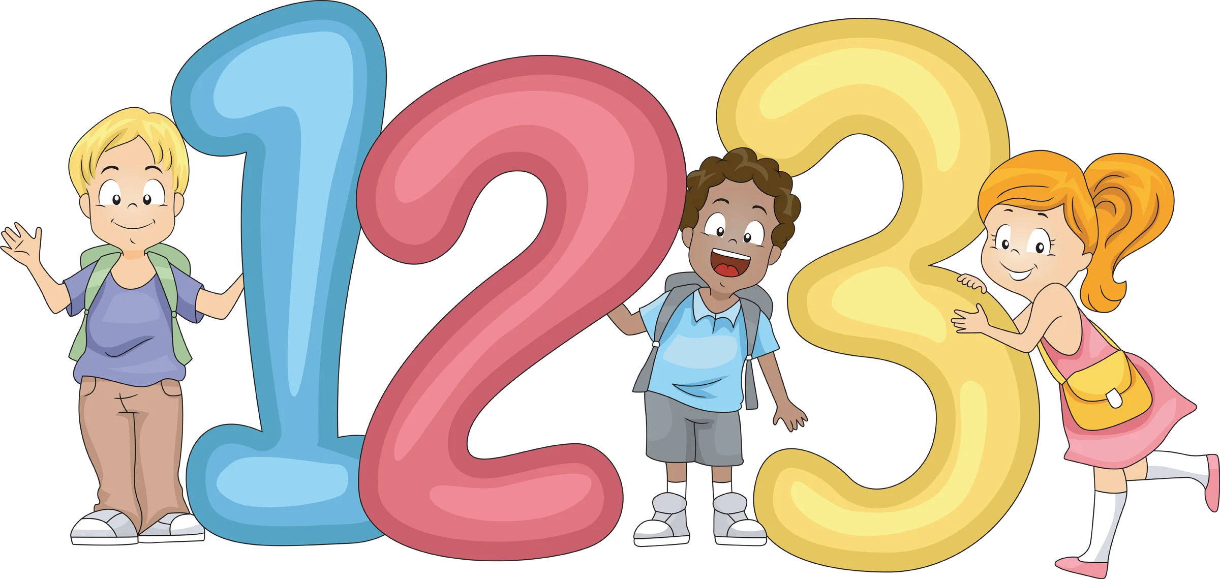 Cheerful Kids Learning Numbers Clipart: Playful Educational Illustration for Children