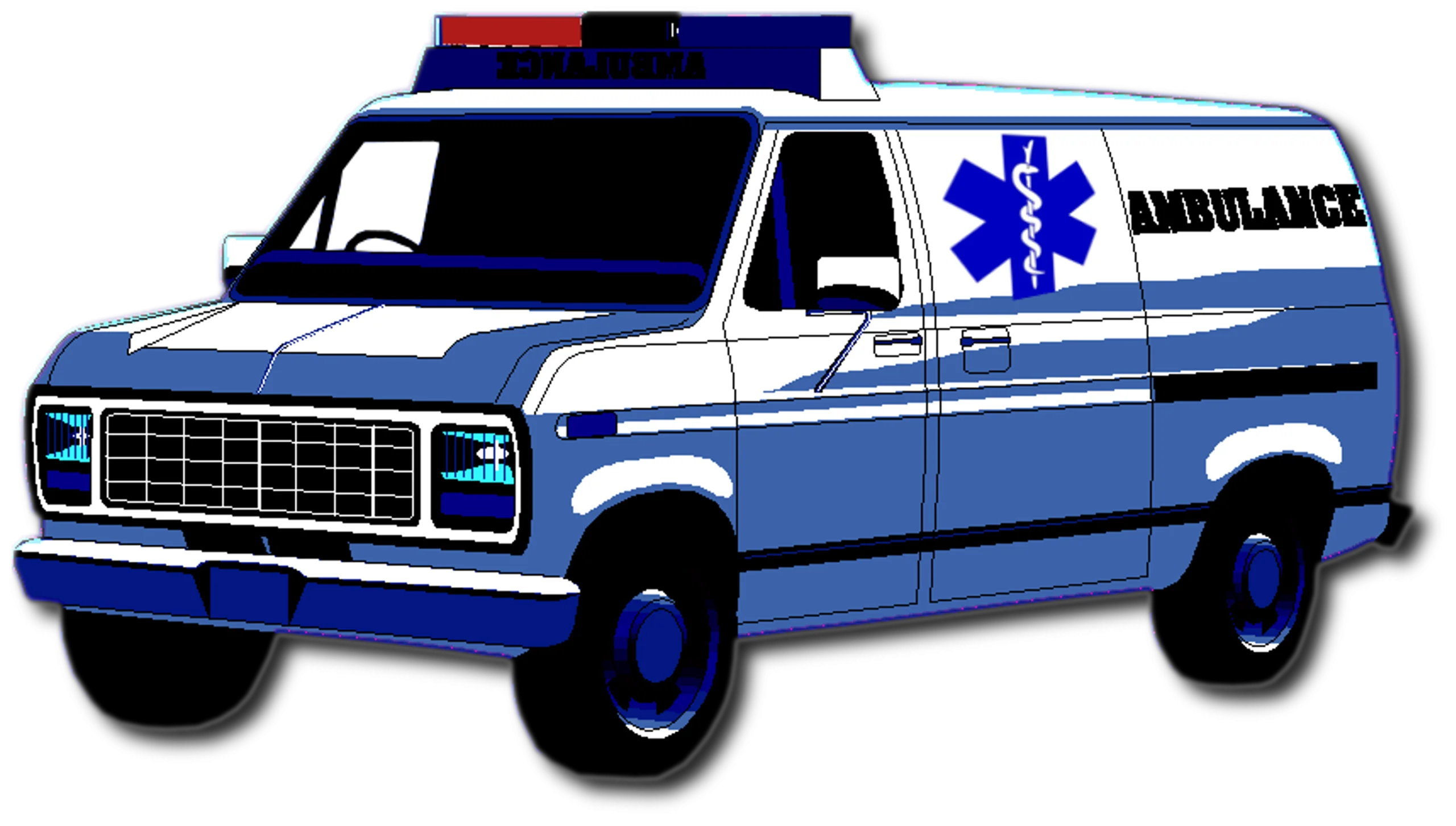 Classic Blue and White Emergency Medical Services Ambulance Clipart Illustration