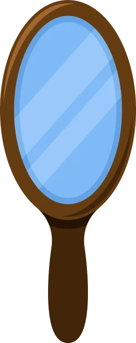 Classic Wooden Hand Mirror Clipart with Soft Blue Reflective Surface