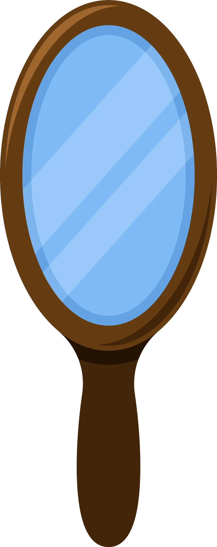 Classic Wooden Hand Mirror Clipart with Soft Blue Reflective Surface