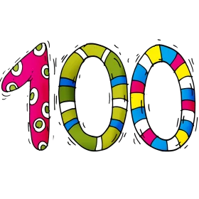 Colorful and Whimsical 100 Numeric Clipart Design with Playful Pattern Style