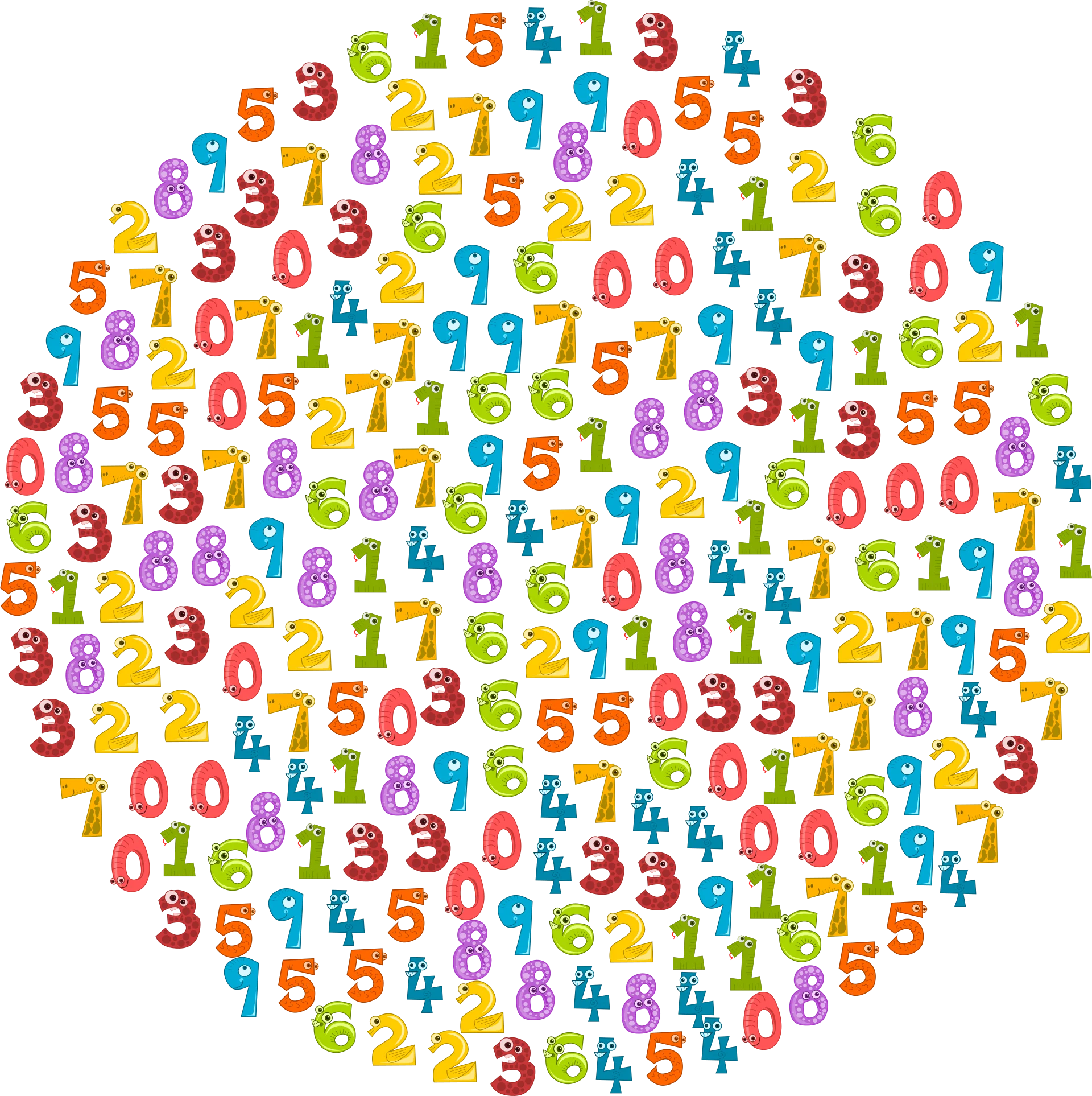 Colorful Mathematical Number Clipart Composition in Circular Arrangement