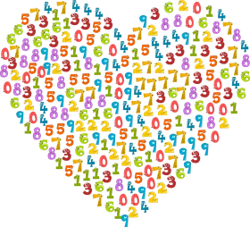 Colorful Numeric Symphony: A Heart-Shaped Mosaic of Playful Number Clipart Design