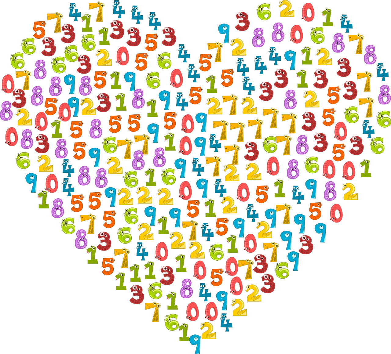 Colorful Numeric Symphony: A Heart-Shaped Mosaic of Playful Number Clipart Design