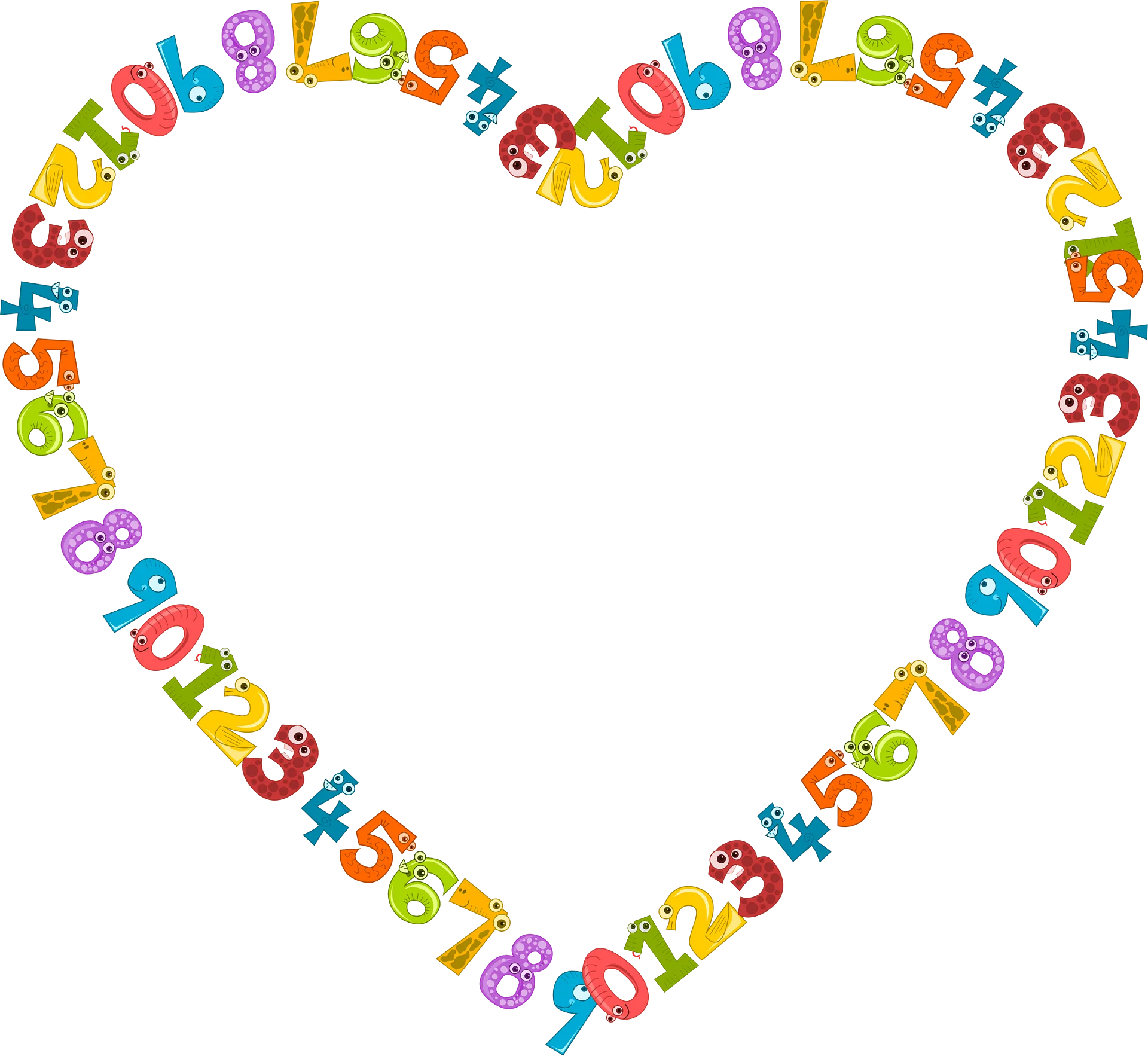 Colorful Numerical Heart-Shaped Clipart Design with Playful Number Arrangement