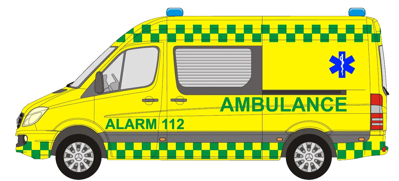 Detailed Bright Yellow Emergency Medical Services Ambulance Clipart Illustration