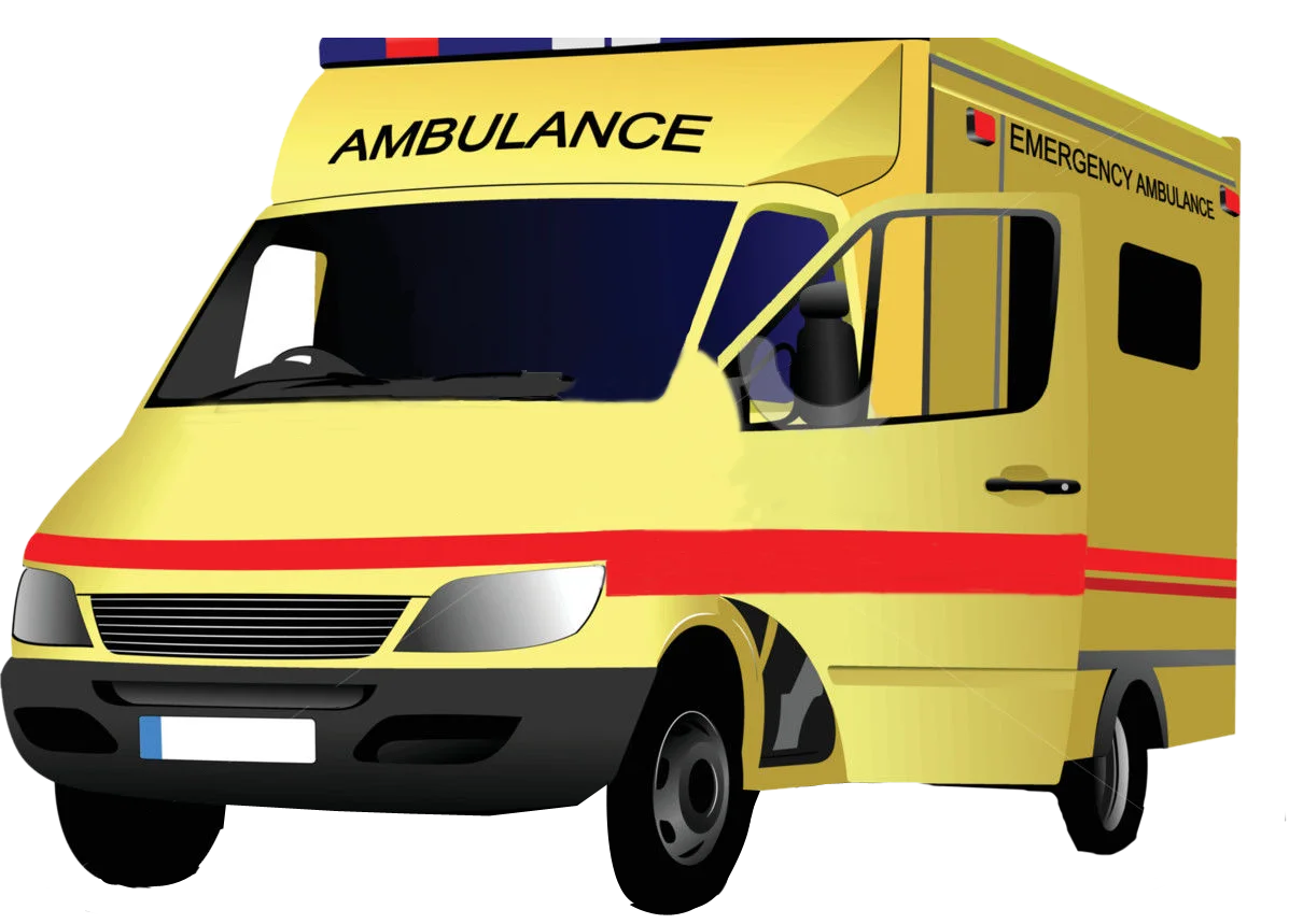 Detailed Yellow Emergency Medical Services Ambulance Clipart Illustration