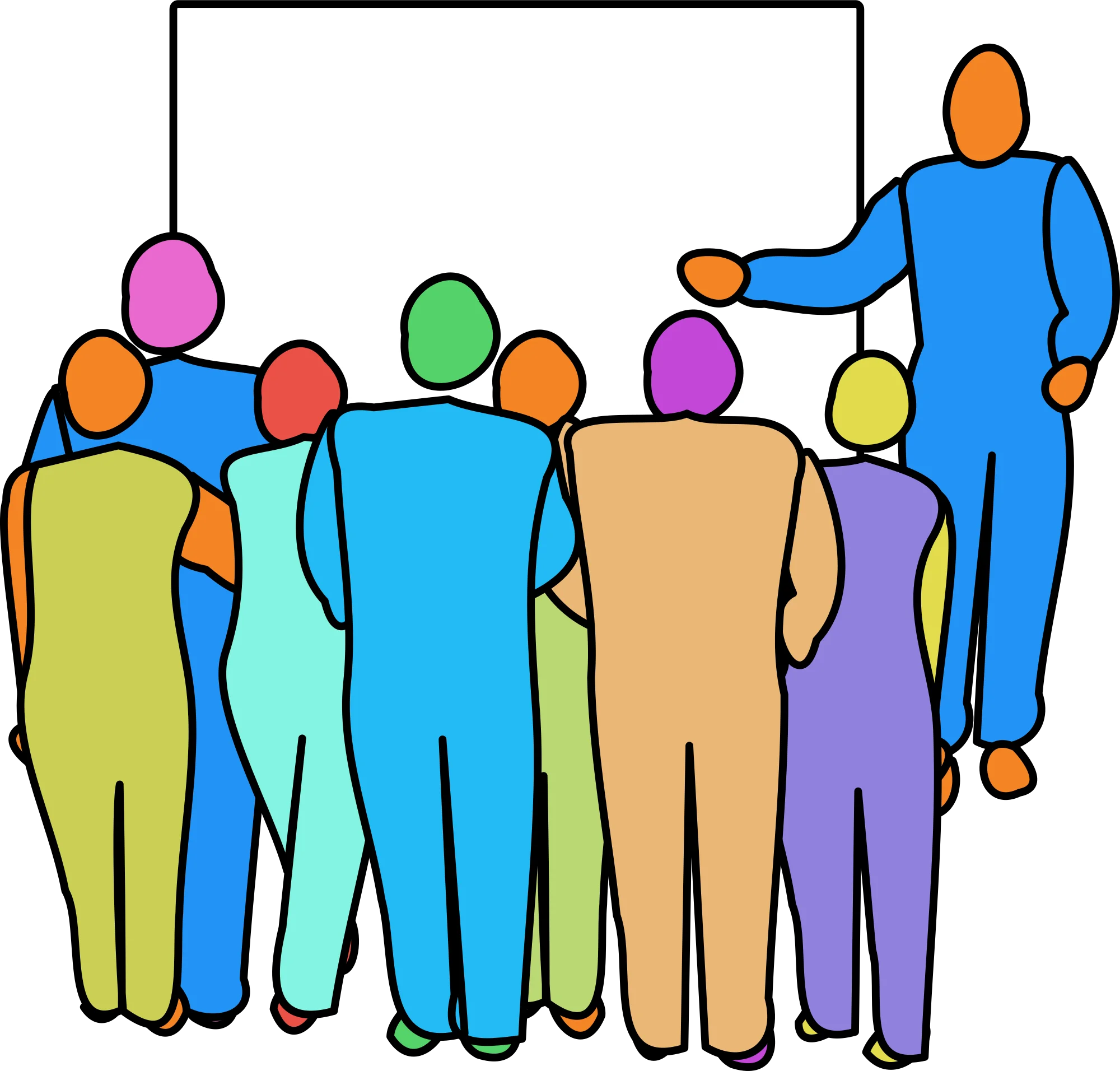 Diverse Team Members Gathered Around Blank Presentation Clipart Graphic