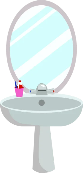 Elegant Bathroom Sink Clipart with Oval Mirror and Toiletries
