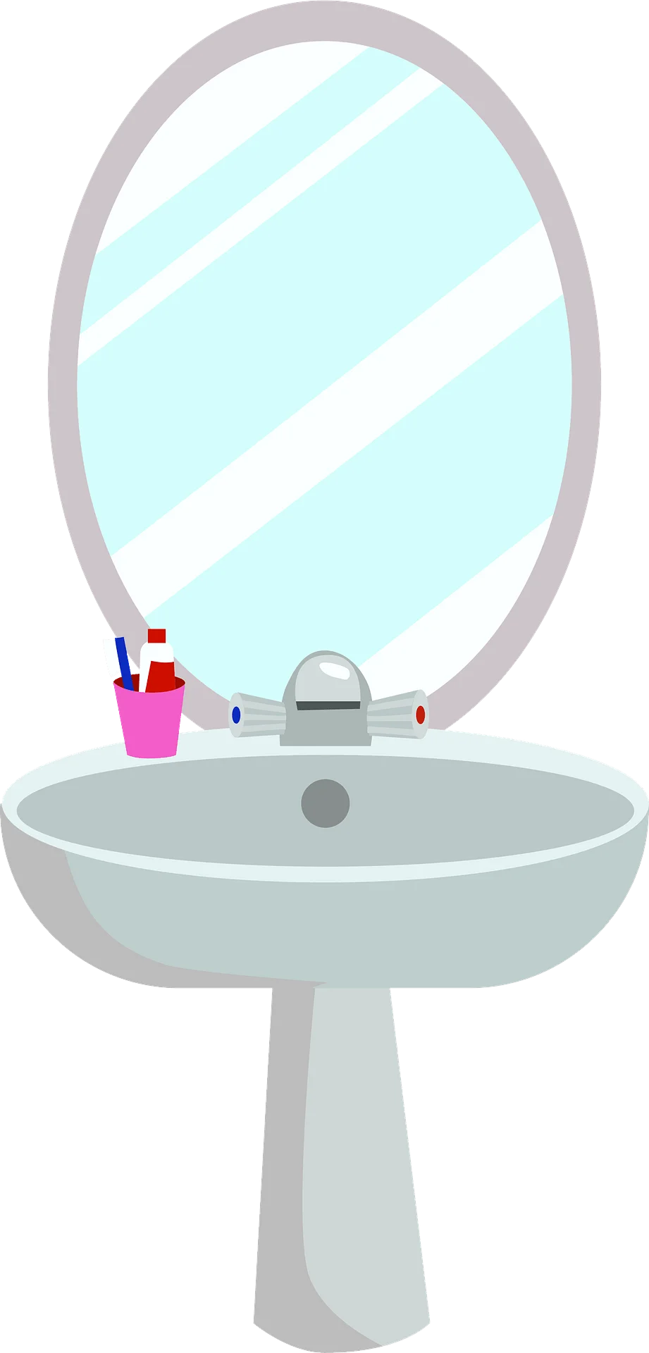 Elegant Bathroom Sink Clipart with Oval Mirror and Toiletries