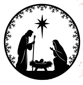 Elegant Black and White Christmas Nativity Scene Silhouette Clipart Design