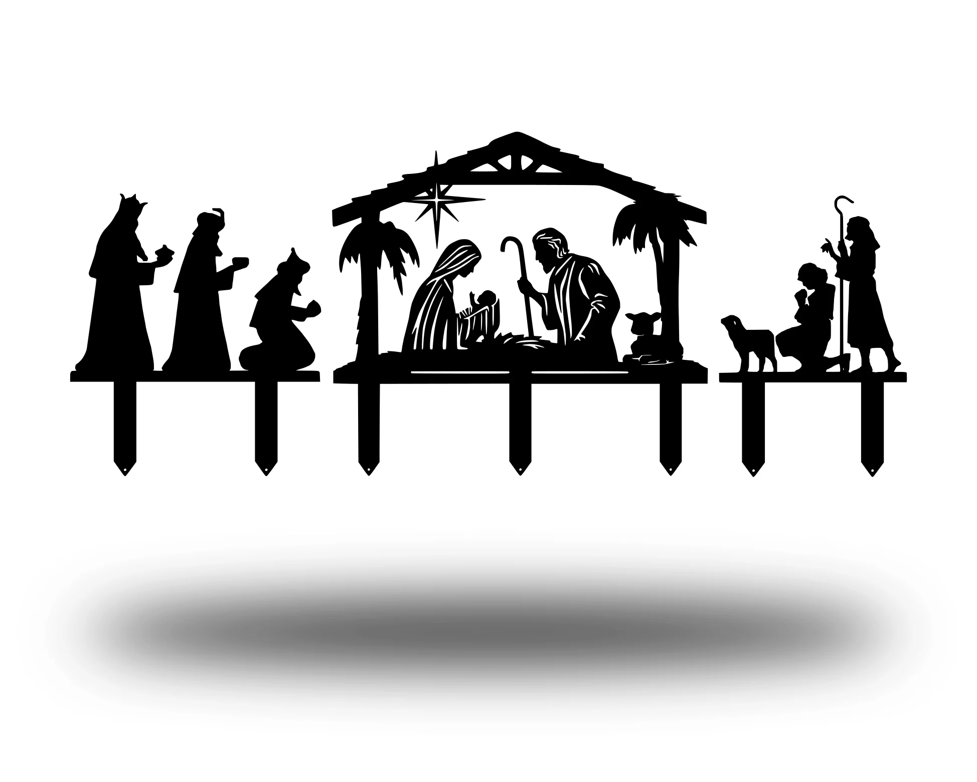 Elegant Black Silhouette Christmas Nativity Scene Clipart Design for Holiday Decor