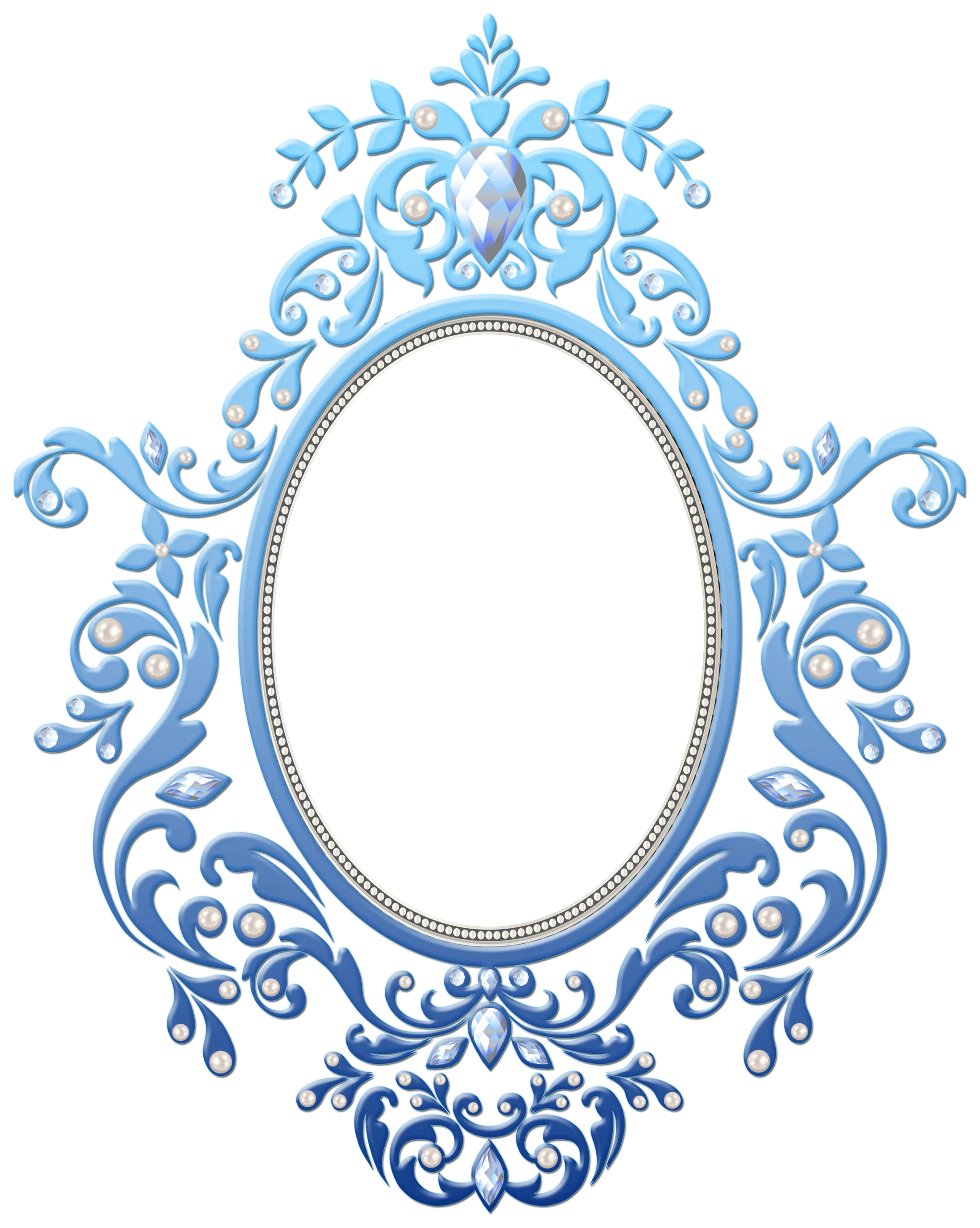 Elegant Blue Ornate Vintage Victorian Oval Frame Clipart Design