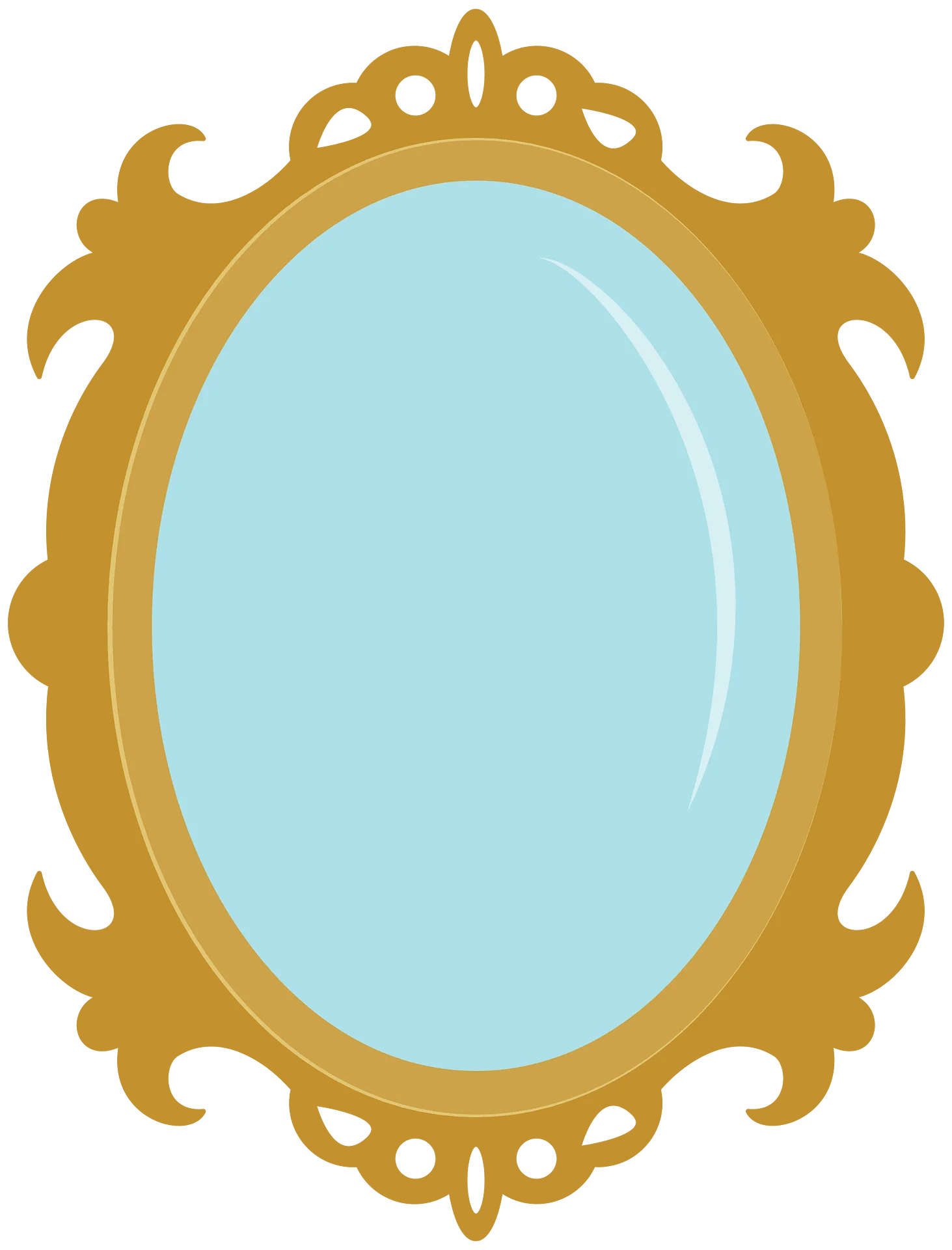Elegant Golden Baroque-Style Ornate Mirror Frame Clipart with Soft Blue Reflective Surface
