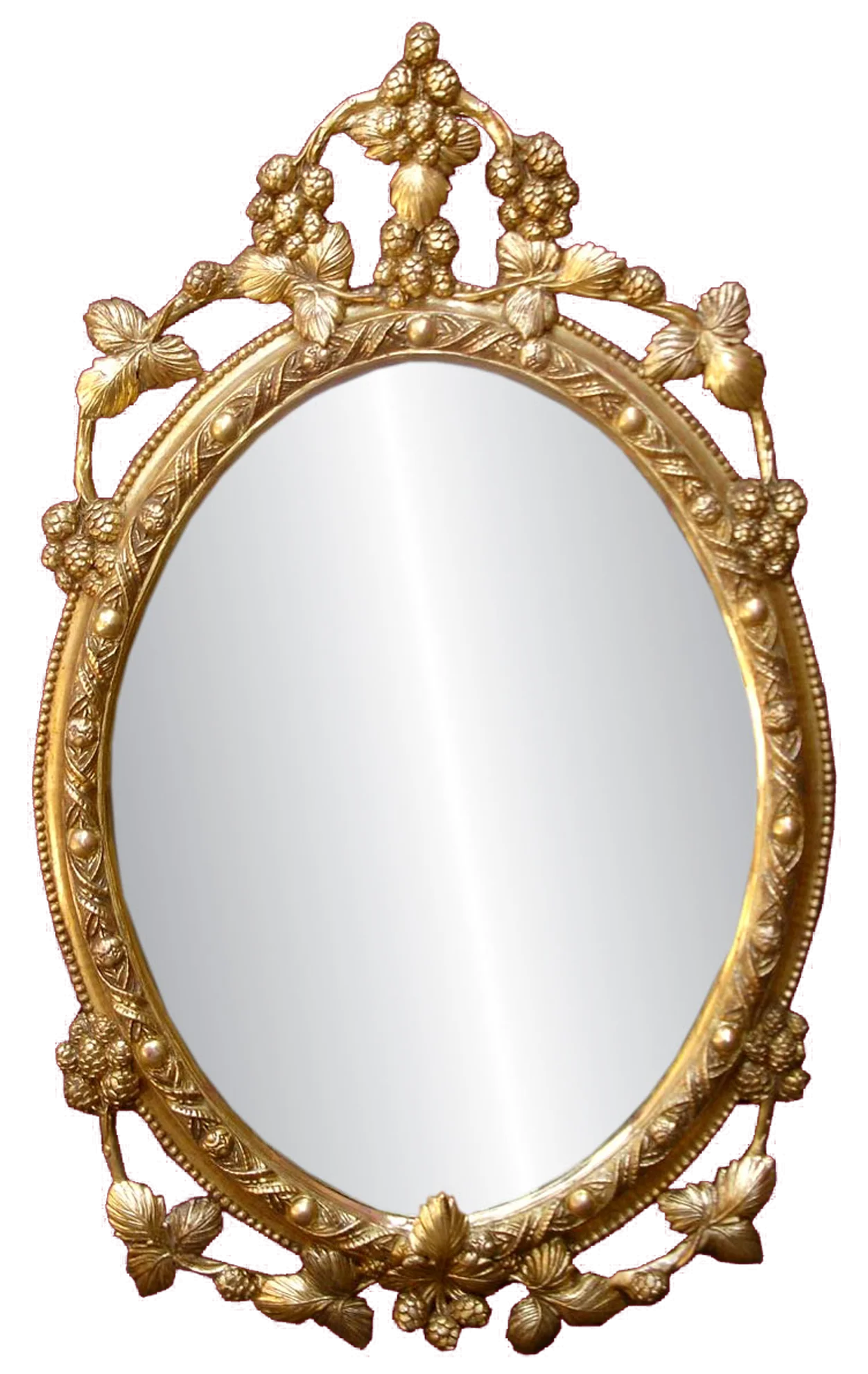 Elegant Golden Baroque-Style Oval Mirror Clipart with Intricate Ornamental Frame