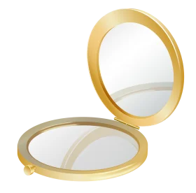 Elegant Golden Compact Mirror Clipart with Reflective Surface and Sleek Design