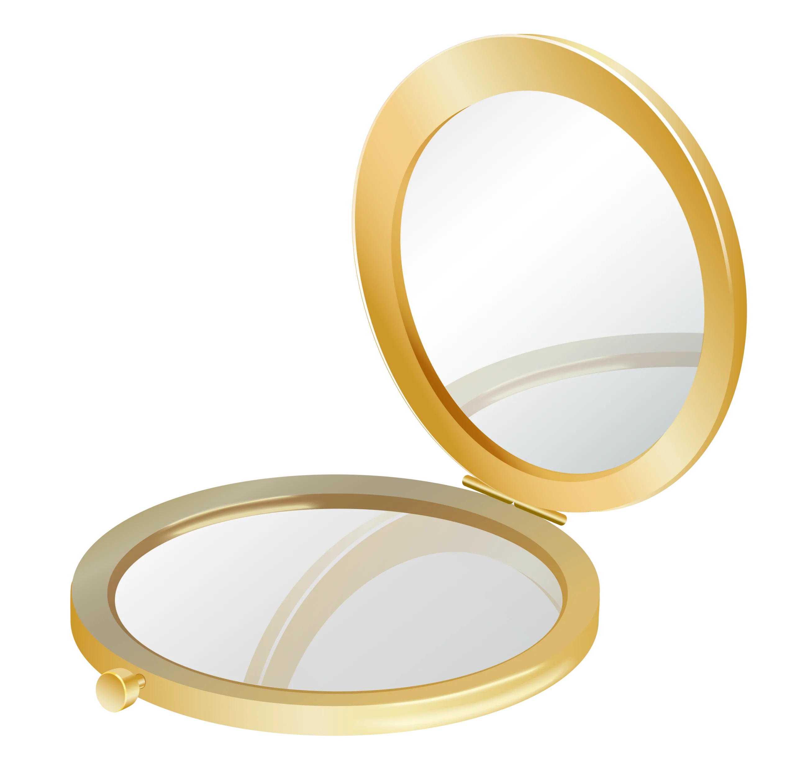 Elegant Golden Compact Mirror Clipart with Reflective Surface and Sleek Design